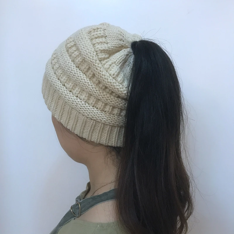 Gorro de punto para mujer gorro de invierno con cola de caballo touca beanie toca chapeu зимние женские головные уборы для женщин