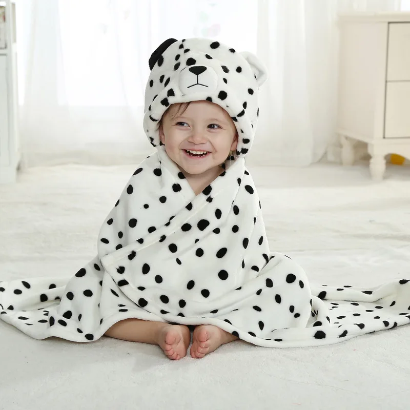 Baby Cartoon Animal Cosplay Photo props Receiving Blanket Flannel White snow leopard Design Newborn Infant Bath Sleeping Robe