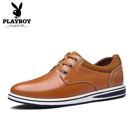 PLAYBOY/ г. весенне-осенняя повседневная обувь мужские оксфорды из натуральной кожи на шнуровке, модная мужская обувь свадебные туфли, DA75115 - Цвет: Коричневый