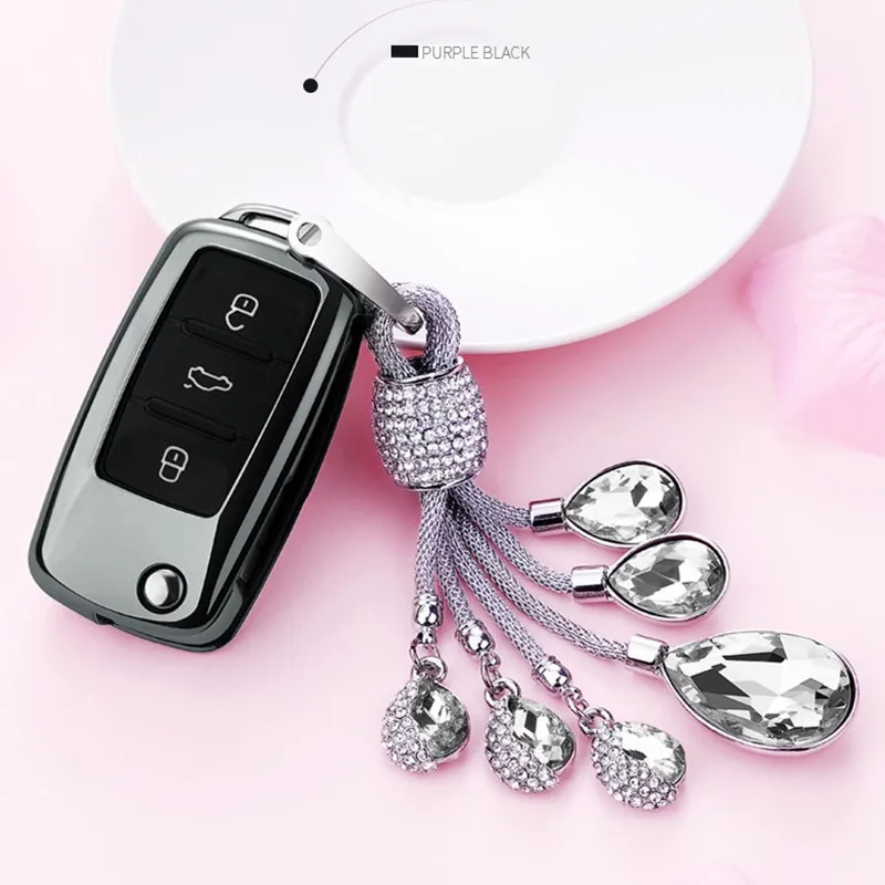 Car Key Case For Volkswagen VW Passat Golf Jetta Bora Polo Sagitar Tiguan Auto Bag Cover Protector with Crystal Keychain TPU | Автомобили