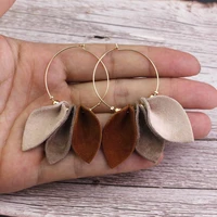 trendy 12 style rainbow soft genuine leather earrings 3 layer leaf shape geometric leather drop earrings for woman jewelry