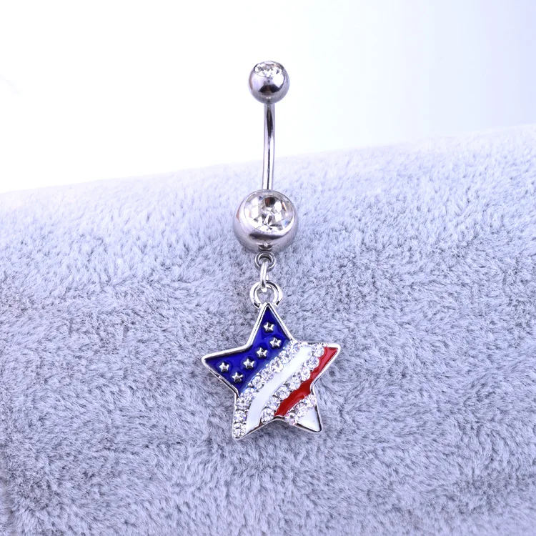 Новинка пирсинг для пупка с американским флагом цветные кольца в форме звезды