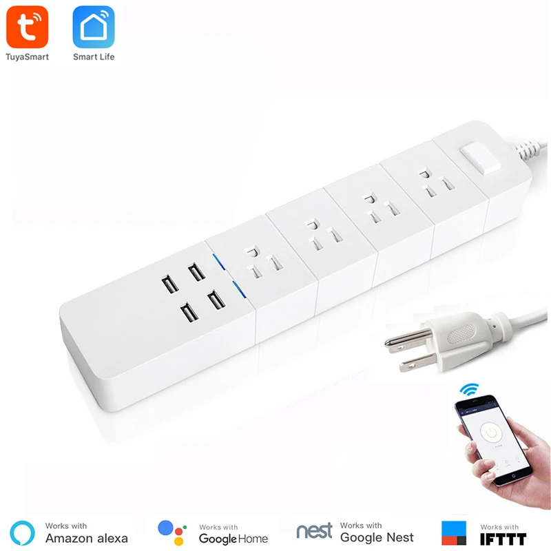Стандарт США WiFi удлинитель умная лента питания 4 AC разъем USB порта для Alexa и Google