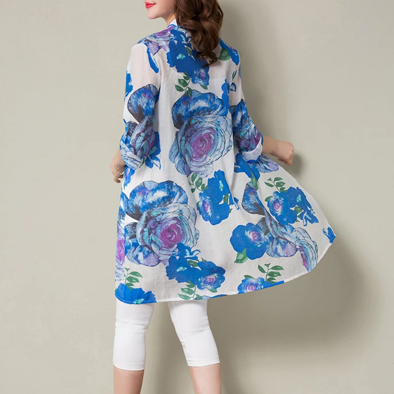 Women tops 2017 Vintage Print Floral Women Blouses Half Sleeve Loose Long Summer Tops Shirt Plus size women clothing Kimono