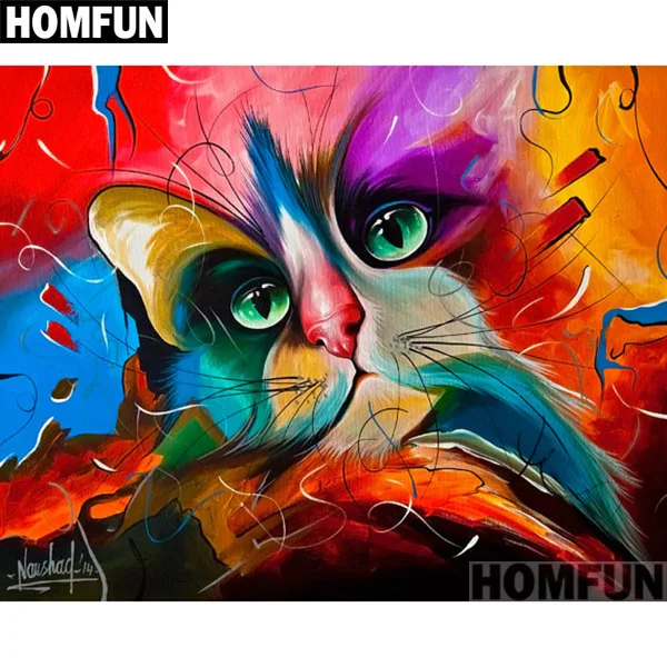 Светло-серый HOMFUN полная квадратная/круглая дрель 5D DIY Алмазная картина "животное кошка" 3D вышивка крестиком 5D домашний Декор подарок A01005 - Цвет: Светло-серый
