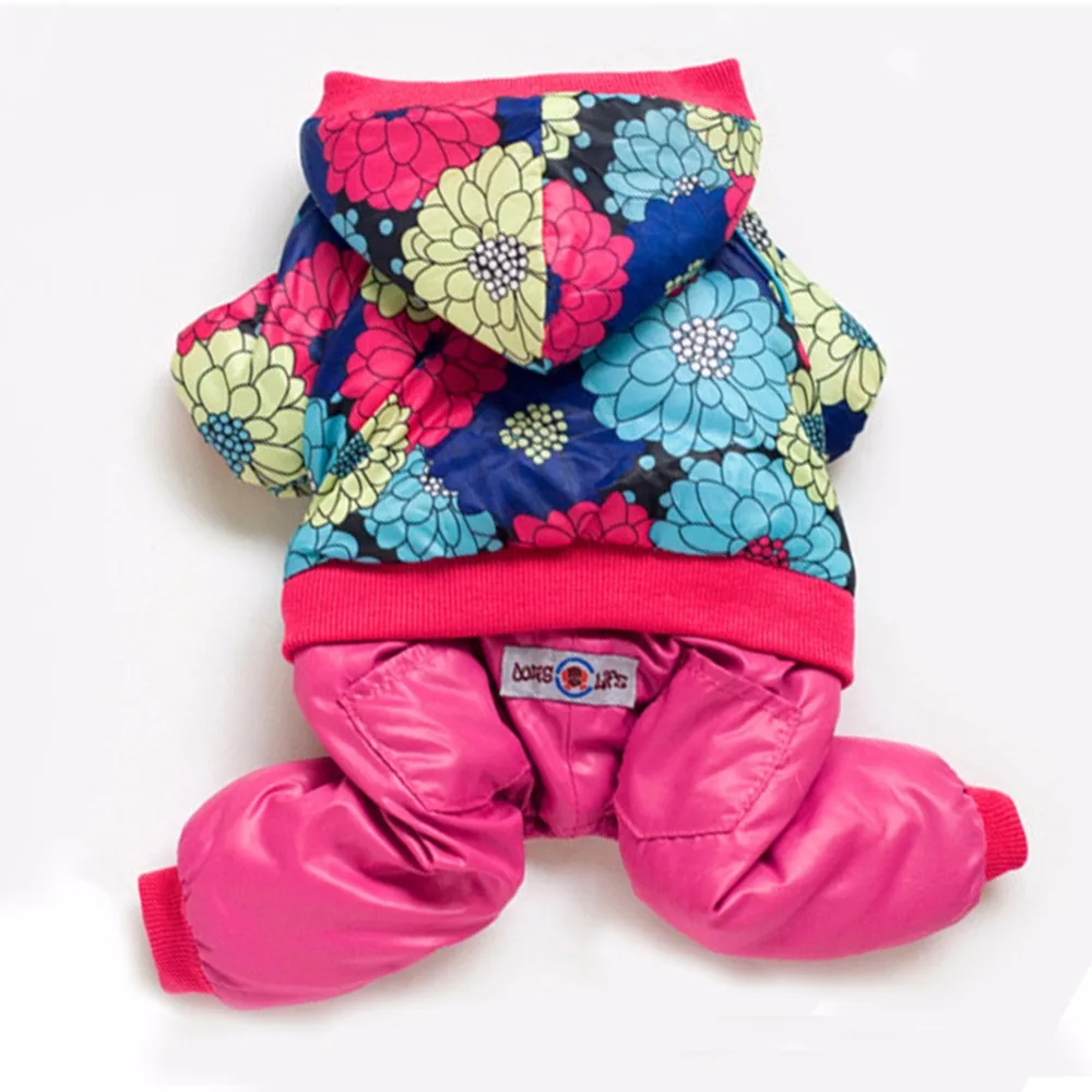 Одежда для собак с цветочным узором одежда щенков комбинезоны зимний теплый