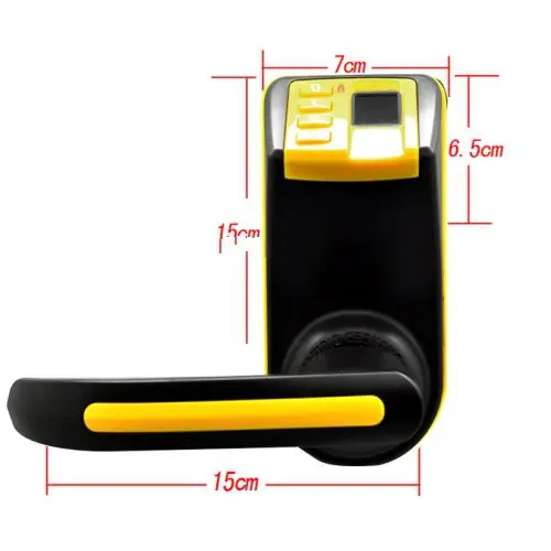 Дверной замок желтого цвета с идентификацией по отпечатку пальца паролем и