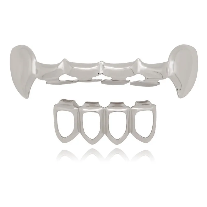 SILVER Mainlead хип-хоп Grillz верхние и нижние золотые зубы стоматологические открытые вампирские грили шапки вечерние ювелирные изделия на Хэллоуин - Окраска металла: SILVER