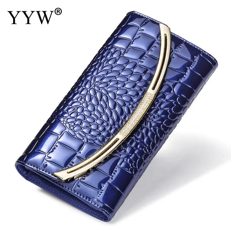 

6 Colors for Wholesale Business Alligator Women's Purse Leather Gold Wallet Women Clutch Bag with Rhinestone Black Long Wallets