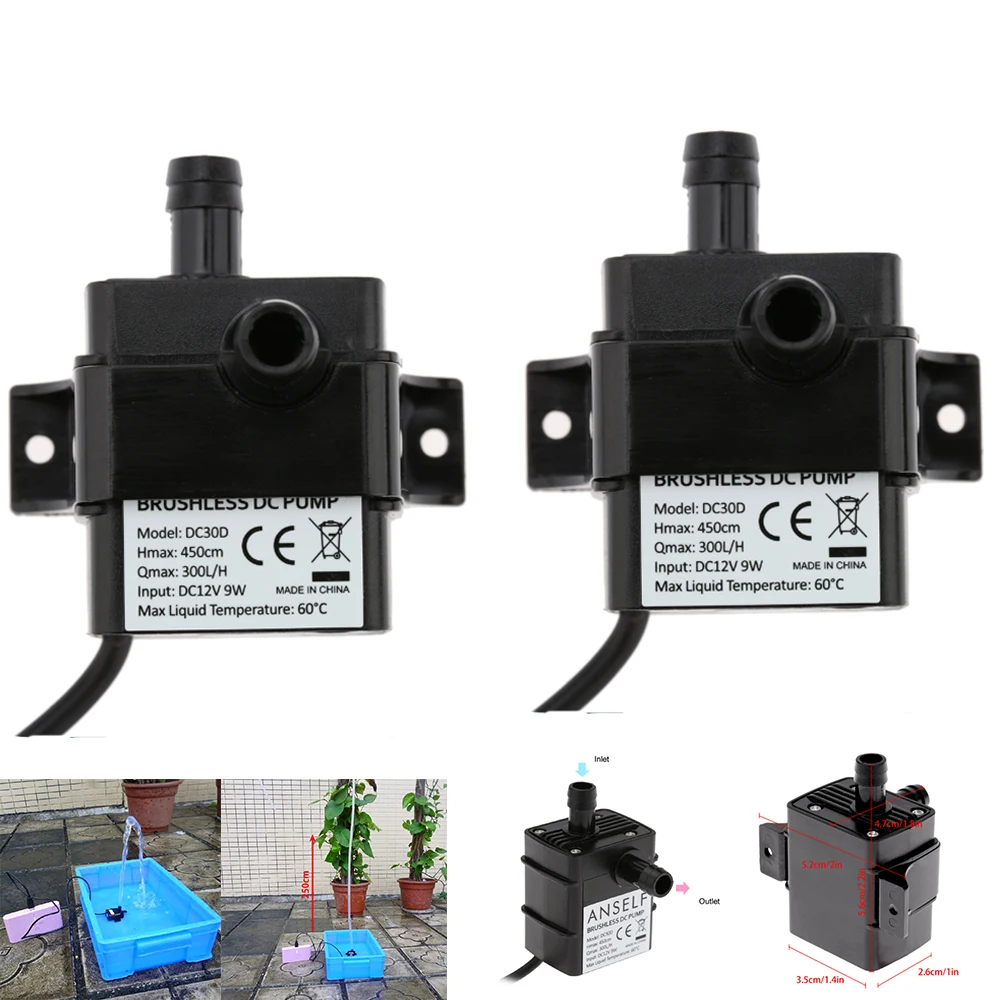 Мини водяной насос 12V 9W бесщеточный микродвигатель вода масляный насос Водонепроницаемый погружной фонтан аквариумный циркулирующий 300L/ч подъем 450 см