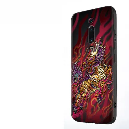 red qi lin Чехол для redmi k20 mi 9 t, мягкий чехол с вышивкой для мужчин, чехол для xiaomi mi 9t redmi k20 pro, силиконовый чехол для задней панели с изображением дракона и Льва, чехол для xiaomi k20 - Цвет: red qi lin