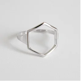 Silver Empty hexagon Геометрическая форма 925 пробы Серебряное кольцо для женщин обручальные кольца ювелирные изделия - Цвет камня: Silver Empty hexagon