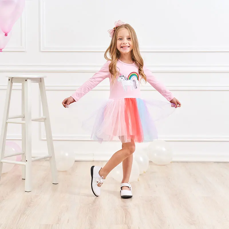 Dxton/Детское платье с длинными рукавами детское принцессы рисунком единорога для