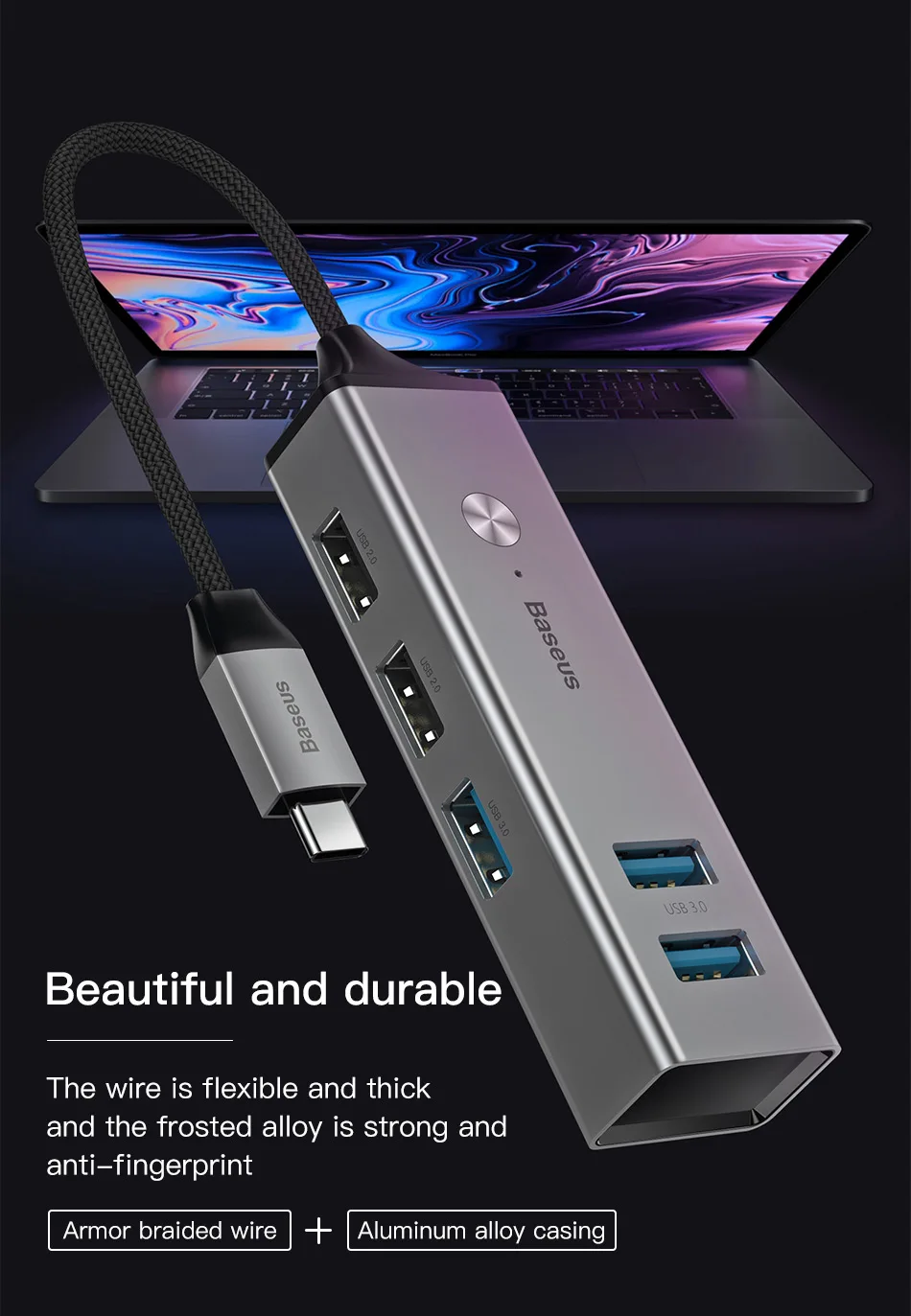 Baseus 5 портов USB C концентратор до 3,0 usb type C для MacBook Pro type C концентратор 3,0 usb-хаб для DELL ThinkPad ASUS светодиодный Micro usb-хаб