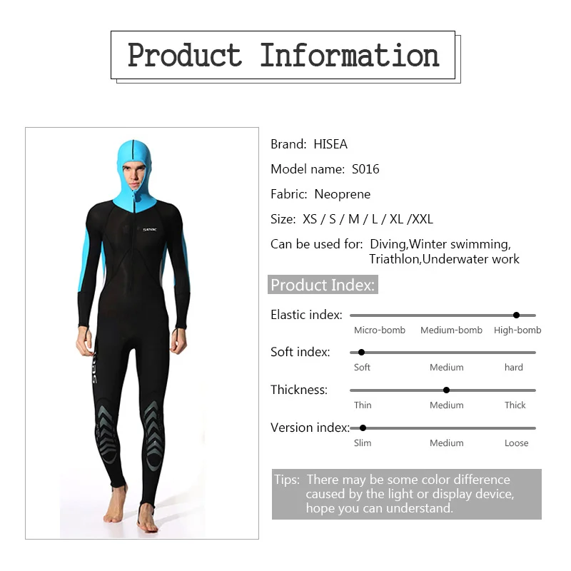 Hisea Men Wetsuit Full Body With Cap UV Protection Scuba Diving Swimming Surfing Snorkeling Spearfishing XS-XXL | Спорт и