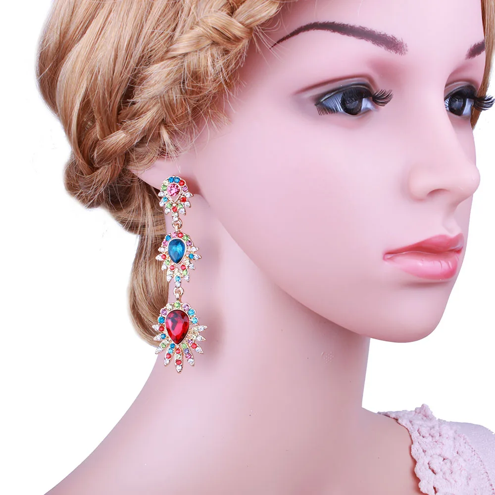 

FARLENA JEWELRY Elegant Heart shape drop Earring with Crystal Rhinestones Fashion Wedding Earrings for Women long