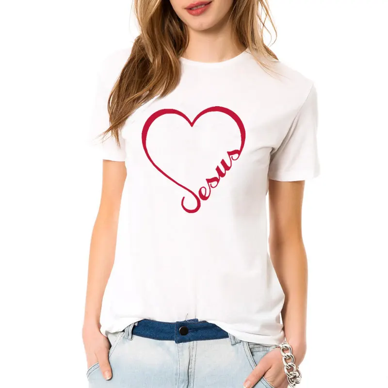 Женская футболка с коротким рукавом Love Heart Jesus Faith забавная графическим рисунком