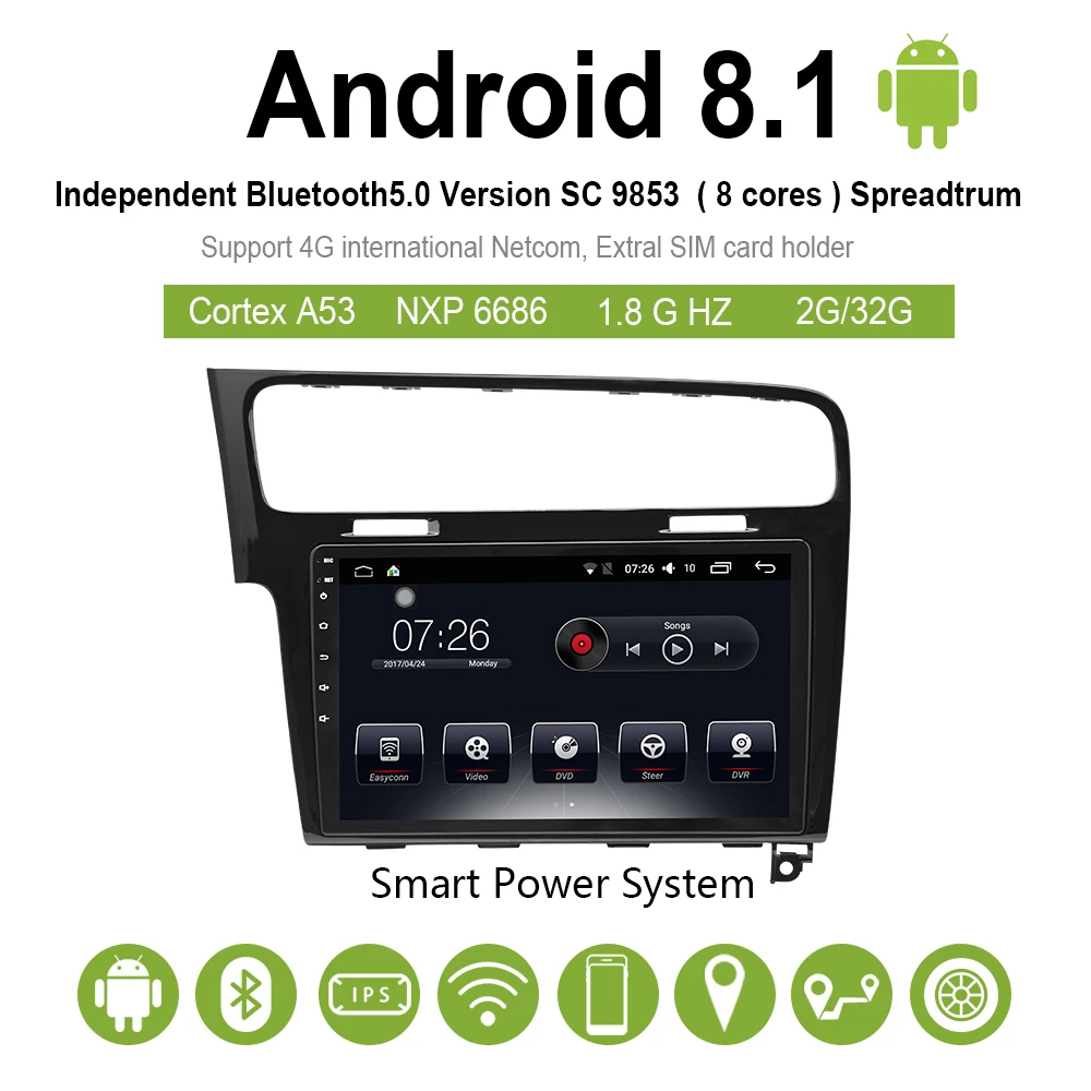 Автомобильный мультимедийный плеер 1 Din Android 8,1 автомобильный DVD для VW/Volkswagen Golf 7 2013- 10," 4G/32G/64G сенсорный экран автомобиля радио gps