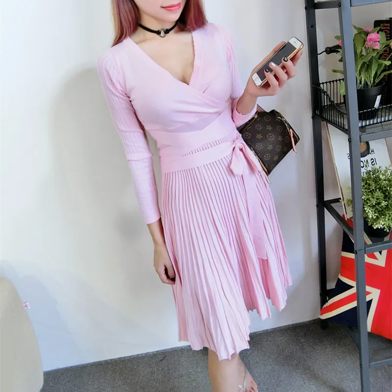 Осенне-зимний темпераментный пикантный вязаный свитер с глубоким V-образным