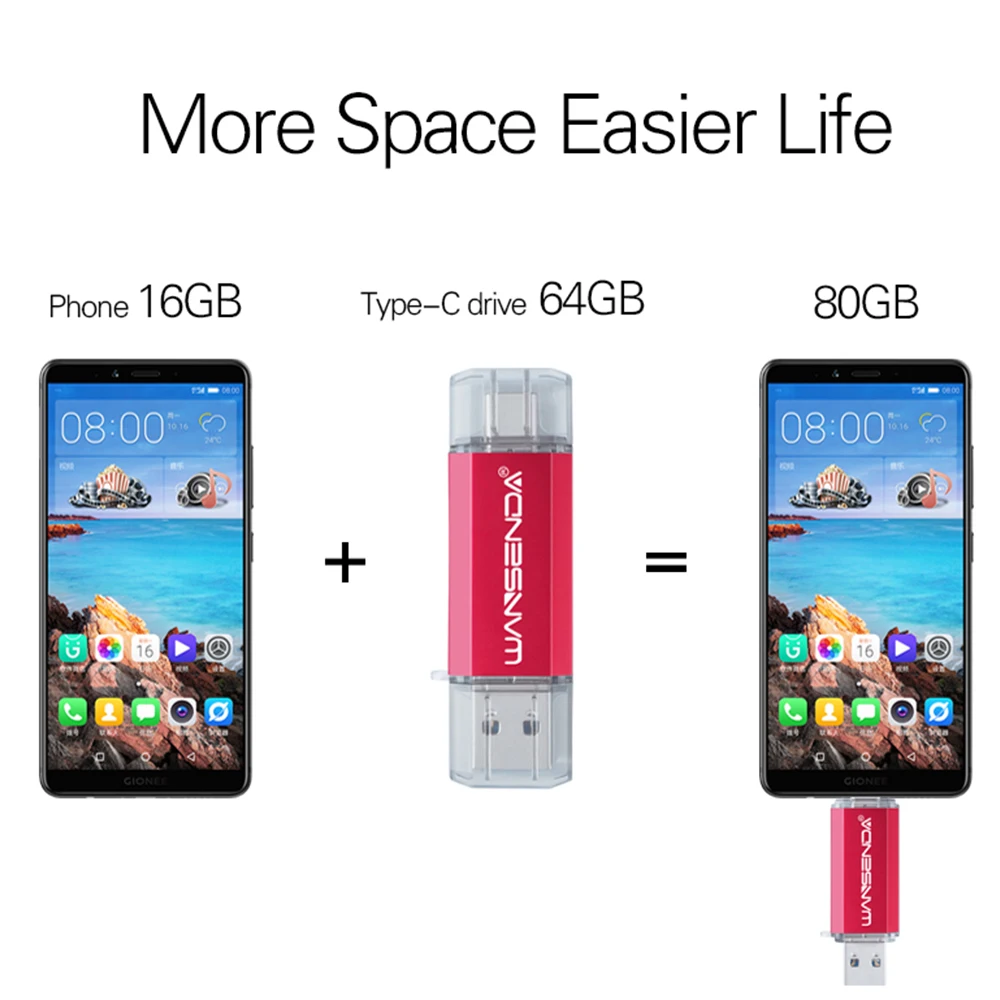 WANSENDA type-C флеш-накопитель USB 3 0 палка OTG Флешка 256 ГБ 128 64 32 16 для type C Android смартфона ПК