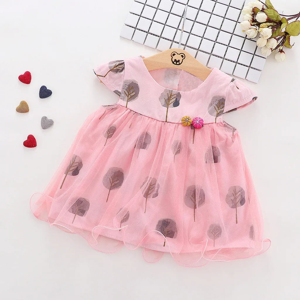 2019 Summer Explosion Girls Dress Infant Baby Fly Sleeve Tree Print Tulle Princess Dresses Casual Sundress | Детская одежда и