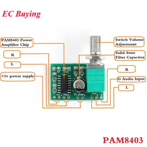 PAM8403 Amplifier Board Mini 5V 8403 Digital Power Audio Amplifier Board Module 2 Channel 3W Volume Control USB Power Supply