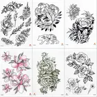 Временная татуировка под грудью, грудиной, плечом, с черными листьями розы, цветочным узором, боди-арт