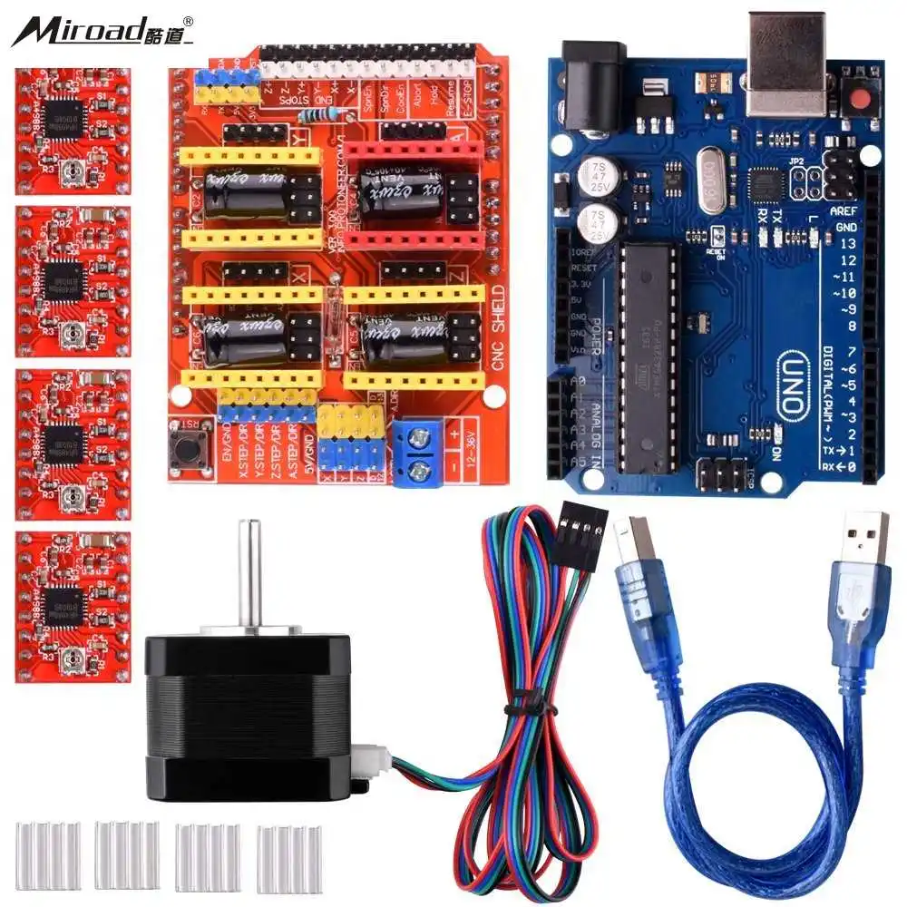 Miroad for Arduino CNC Kit with Stepping Motor Shield V3.0 + UNO R3 4 PCS A4988 Driver Nema 17 QD06C | Электроника