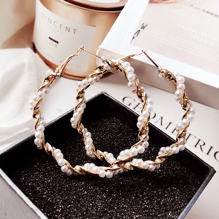 New Arrival Fashion Classic Metal Round Women Korean Personality Simple Circle Pearl Earrings For Female Jewelry | Украшения и