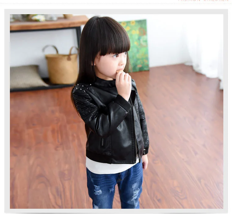 2016 мода ребенок малышей девушка модель искусственной кожи пальто дети