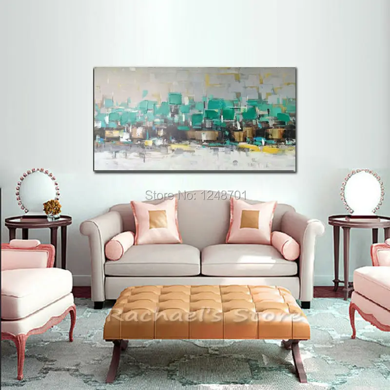 100% ручная роспись Новые Большие абстрактные картины маслом на холсте бирюзовые
