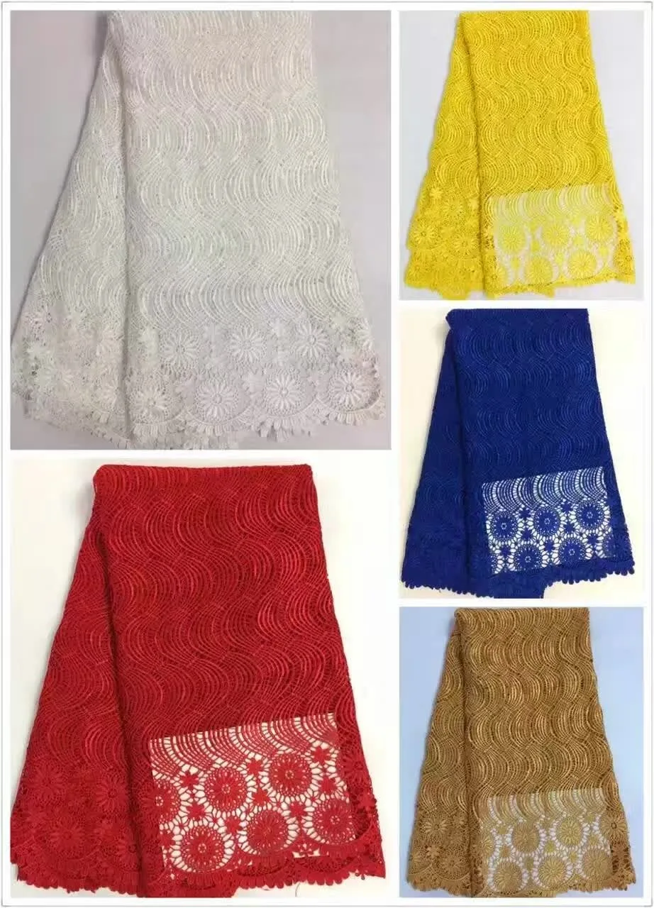 

5 kinds color flower African guipure lace fabric 5 yards/lot standard water soluble lace for dress material AFRF15-1