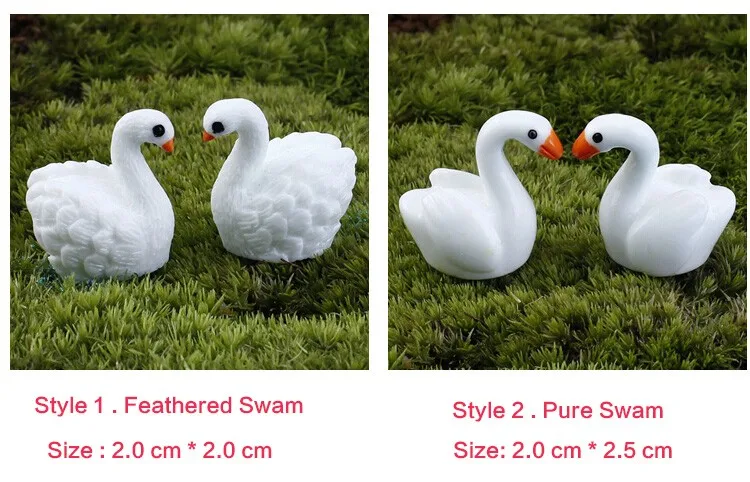 2 шт./компл. фигурки белого лебедя декоративная фотостатуя животных мох для