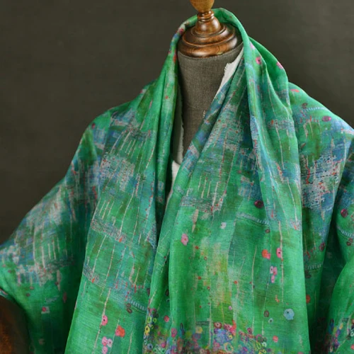 Mini floral on green bottom silk and linen blended fabric 140cm width SLN130 | Дом и сад