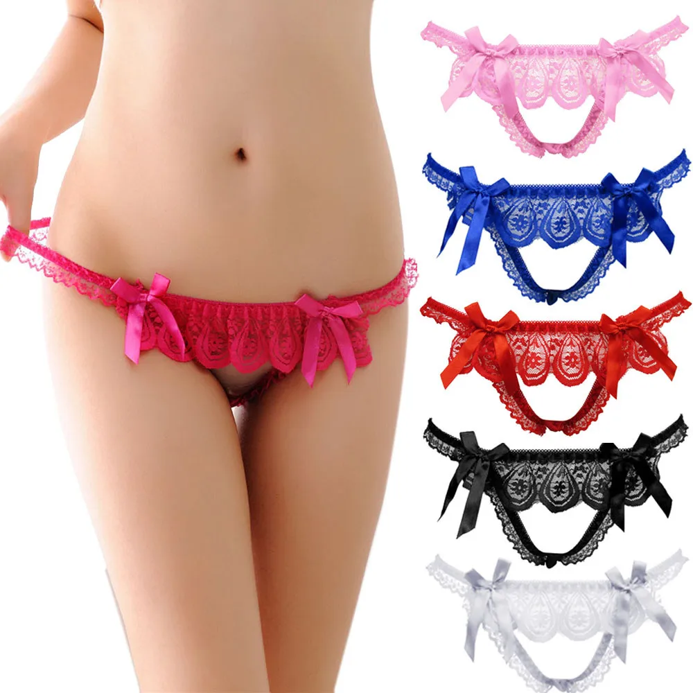 Для женщин пикантные Кружево перспектива Трусики для спереди открытым стринги