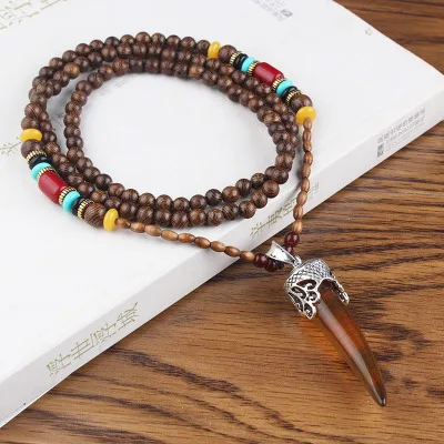style5 Новинка, винтажный этнический стиль, Lotus Ox Horn, деревянный бисер, камень, подвески и ожерелье, s State, для мужчин, t Nepal, ожерелье для женщин и мужчин, ювелирные изделия - Окраска металла: style5