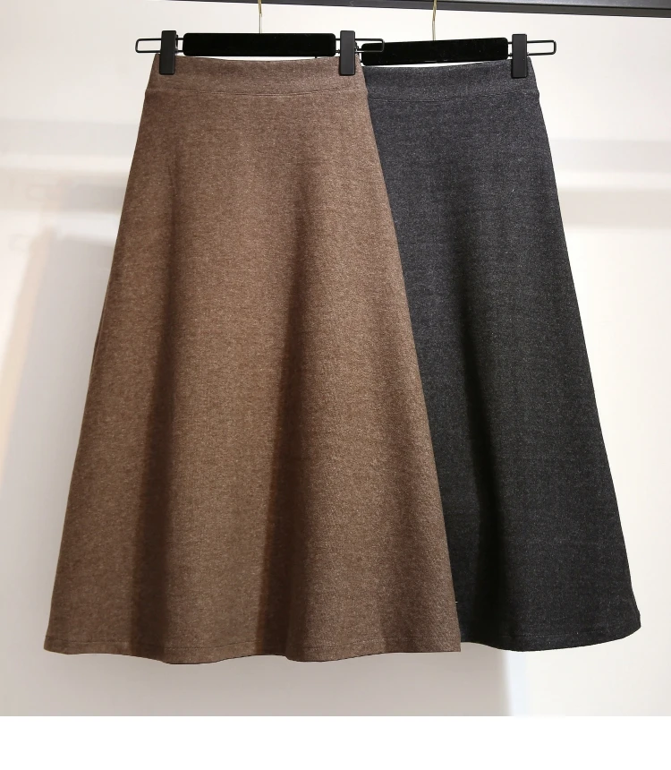 Beiyingni Autumn Knitted High Waist Skirt Women Large Size Vintage Office Lady Faldas Casual Simple A-line Skirts Saia Midi Warm