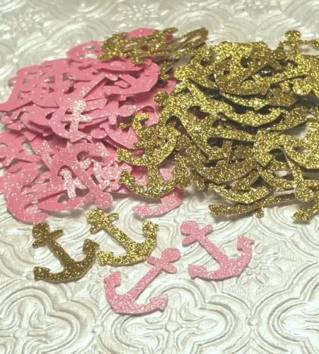 

Nautical anchors pink gold glitter confetti die cuts birthday party baby shower Table decor scrapbook Confettis