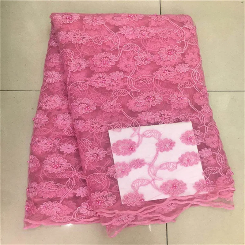 

2019 Hot Sale white Embroidered African Lace Fabric High Quality With beads pink French Net Guipure Lace Fabrics