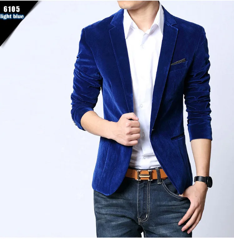 Мужской приталенный Блейзер бархатный пиджак весна осень 2018 красный черный