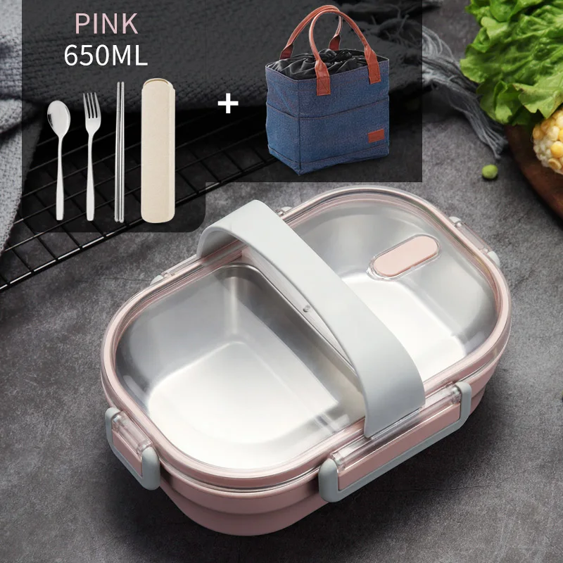 Pink Bag Tableware VandHome, японский Портативный Ланч-бокс для детей, школьный, 304, нержавеющая сталь, Бенто-бокс, кухонный герметичный контейнер для еды, контейнер для еды - Цвет: Pink Bag Tableware