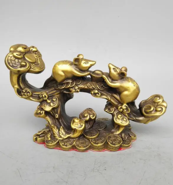 

Китайская статуя богатства seiko из чистой латуни, монета Ганодерма, мышь