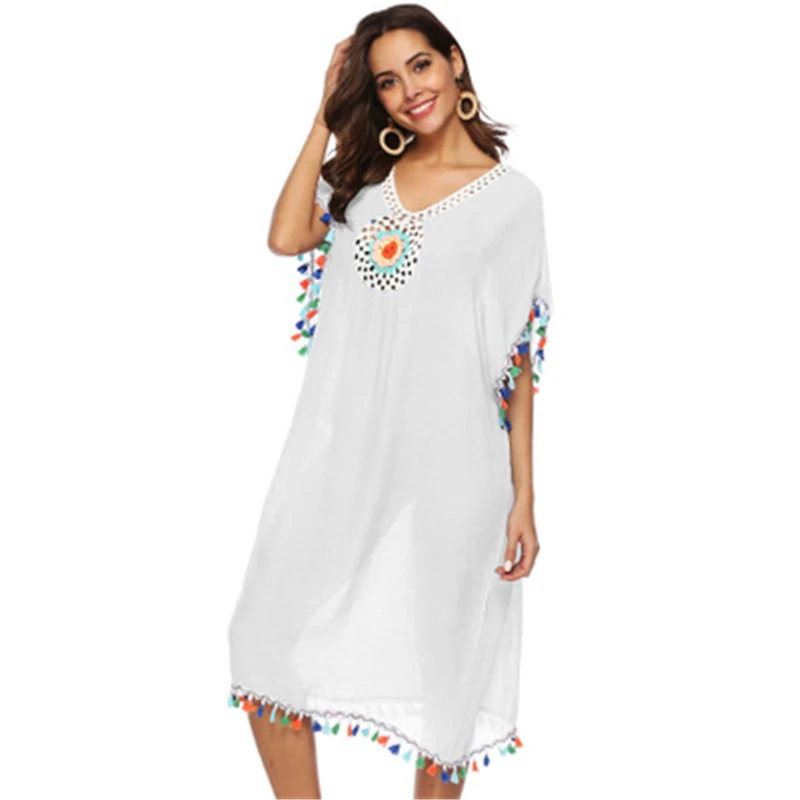 2020 повседневное летнее пляжное платье-кафтан с v-образным вырезом сзади и