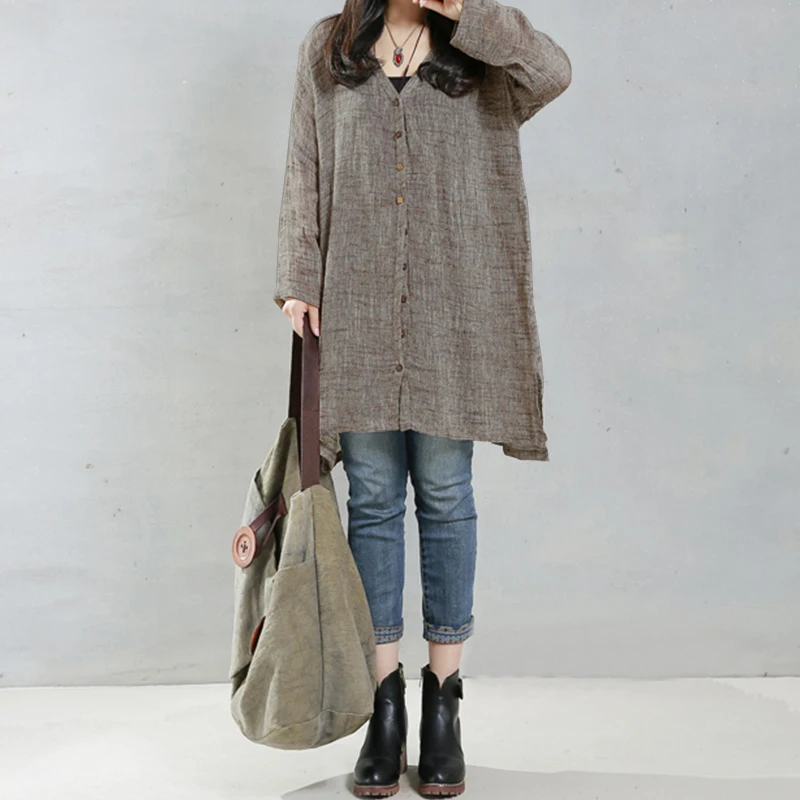 New Hot Women Fashion Loose Solid Color V Neck Long Sleeve Blouse Cardigan Ladies Casual Button Shirts Side Slit Tops |
