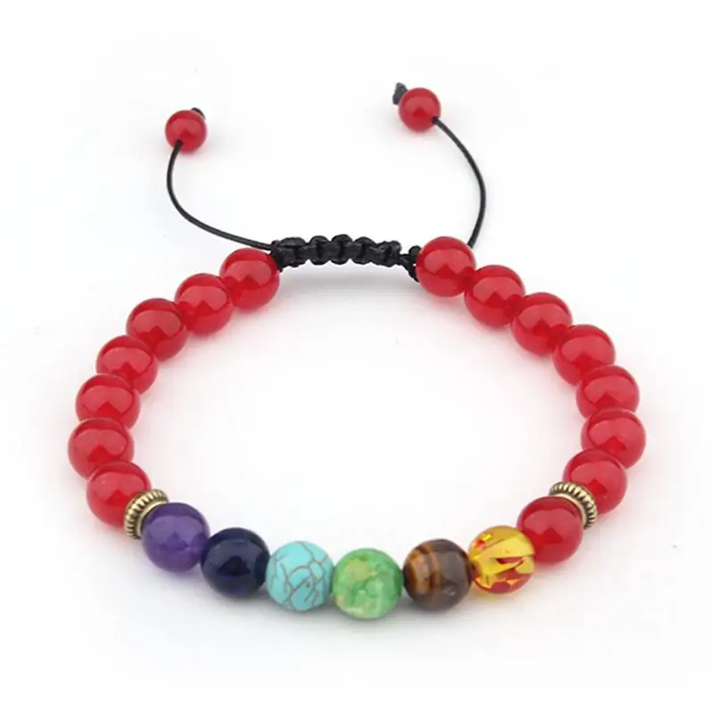 New weaving colorful volcanic lava rock bracelet hand-woven red a-gate beaded beads | Украшения и аксессуары