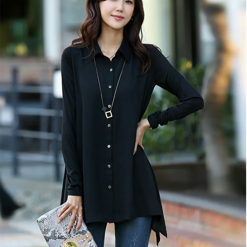 

women tops black blouse shirt spring summer autumn plus size work wear loose long sleeve fashion chiffon female clothing