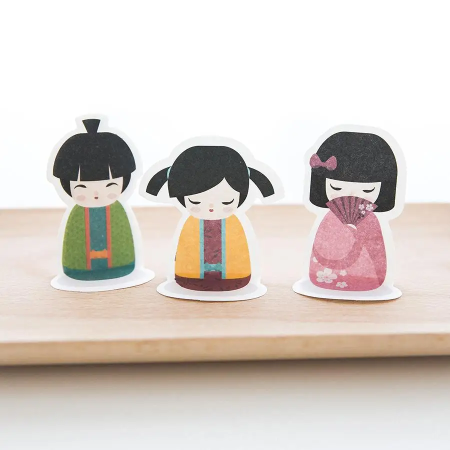 

1pc Japanese Doll Self-Adhesive Memo Pad Sticky Notes Bookmark School Office Supply Stickers Cute Kawaii Stationary