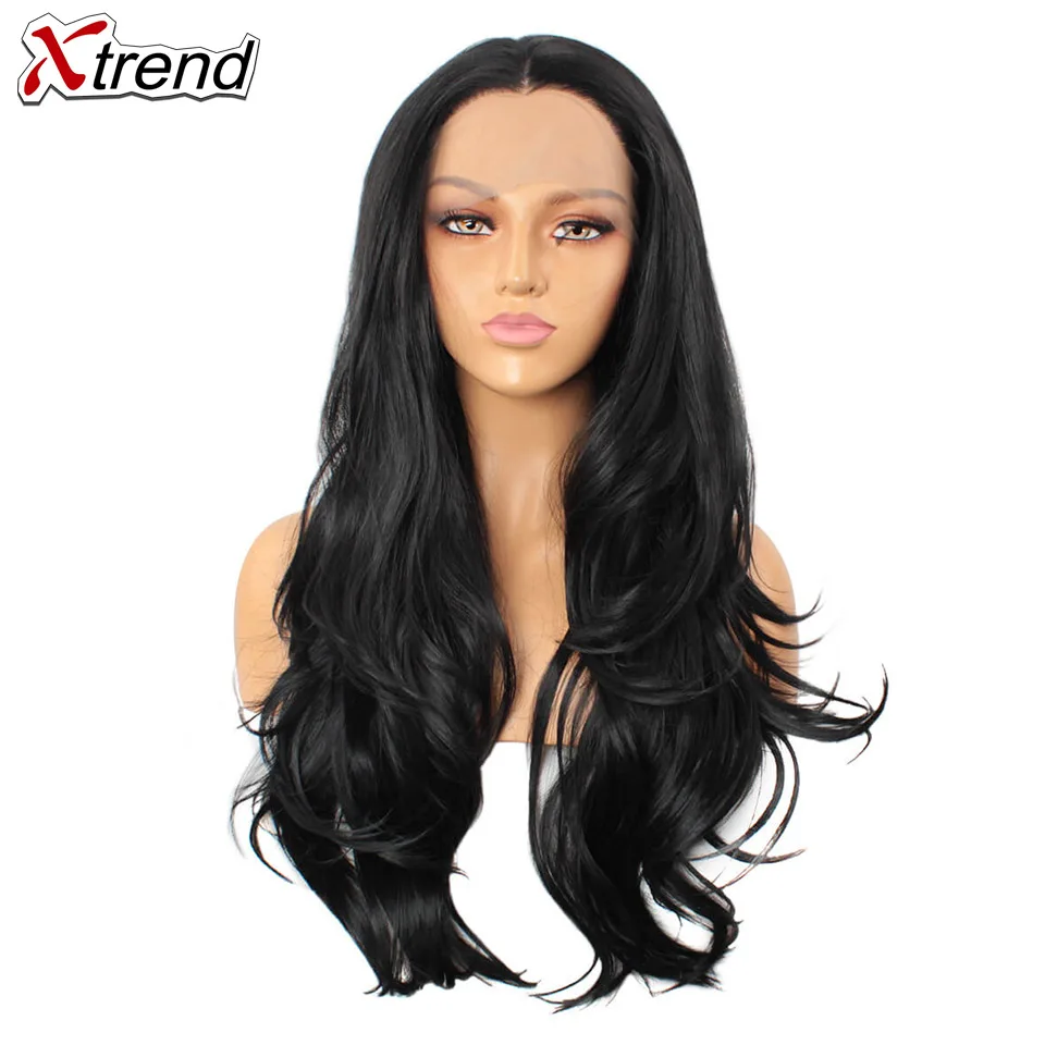 Black Xtrend синтетический парик на кружеве Длинные розовые медные красные фиолетовые оранжевые Зеленые Белые парики для черных женщин волнистые волосы женские Peruca - Цвет: Black