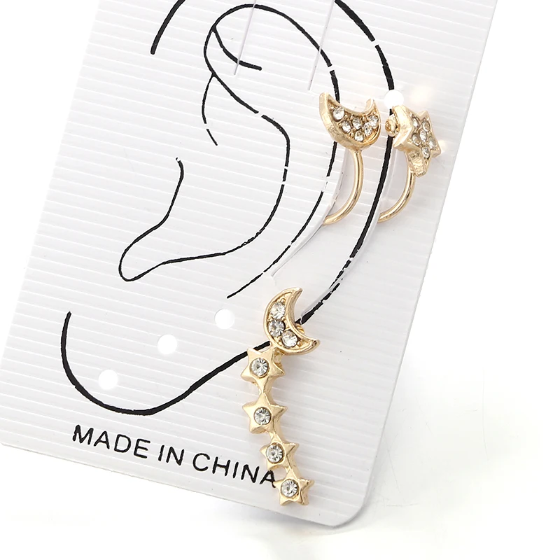

Set Earrings Bohemian Moon Star Crystal Studs Earring For Women Girl Metal Geometric Stud Earrings Eaf Cuff Bijoux Wholesale