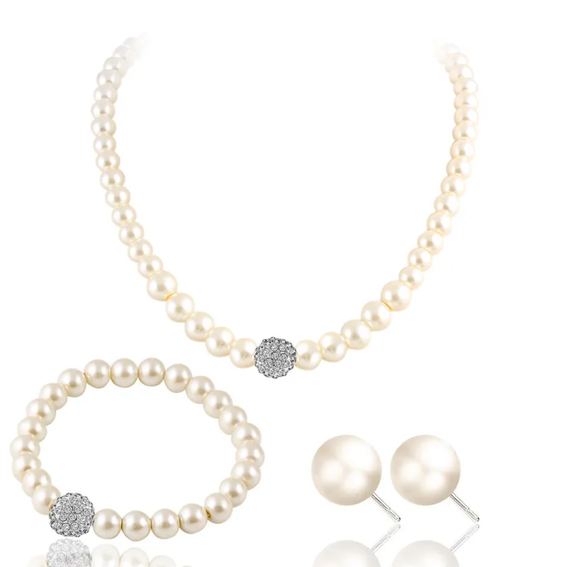 

Fashion Bridal Jewelry Sets Imitation Pearls Wedding Earrings Crystal Necklace Party Beads Bracelet Accessories Party Gifts